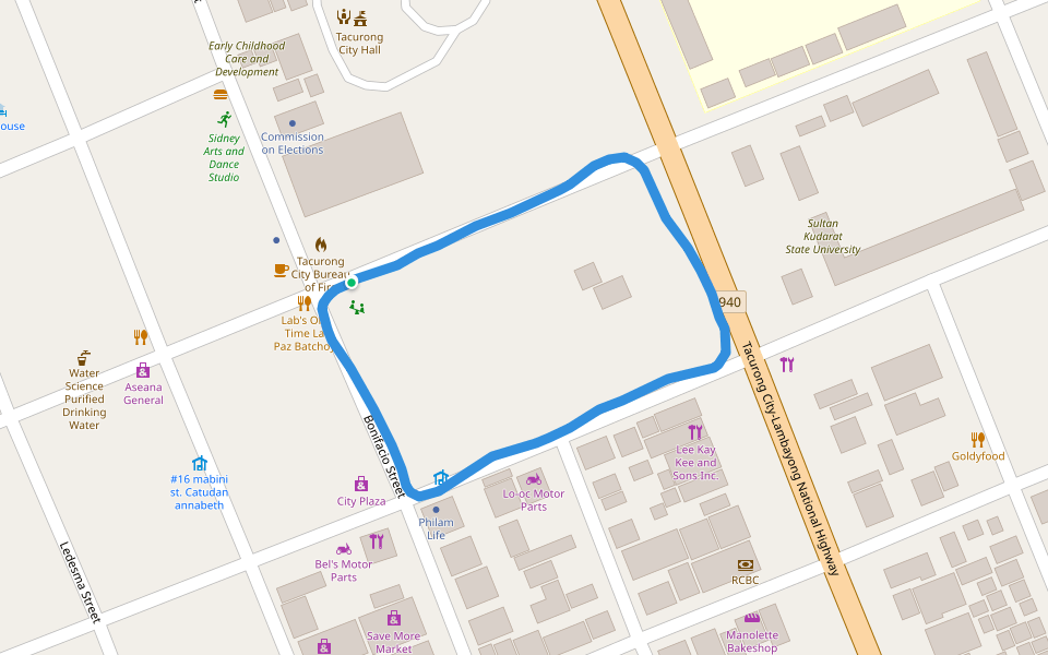 Tacurong Pilot Elementary School walking route map in Tacurong City