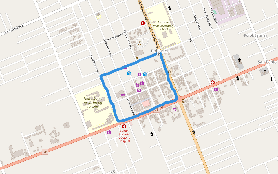 Notre Dame of Tacurong College walking route map in Tacurong City