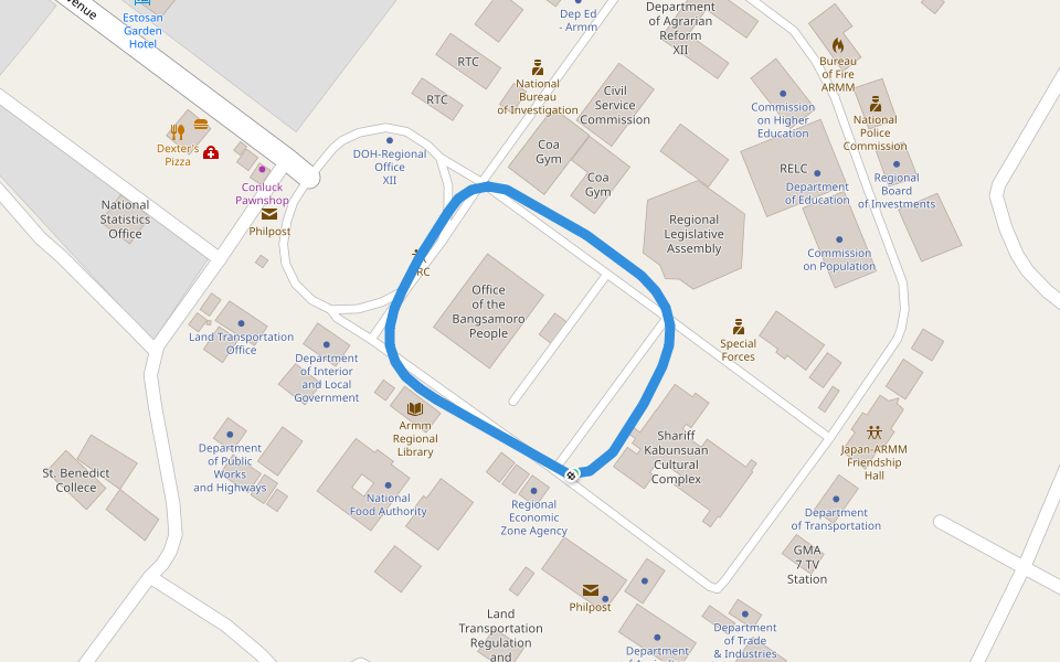 Coa Gym walking route map in Cotabato City