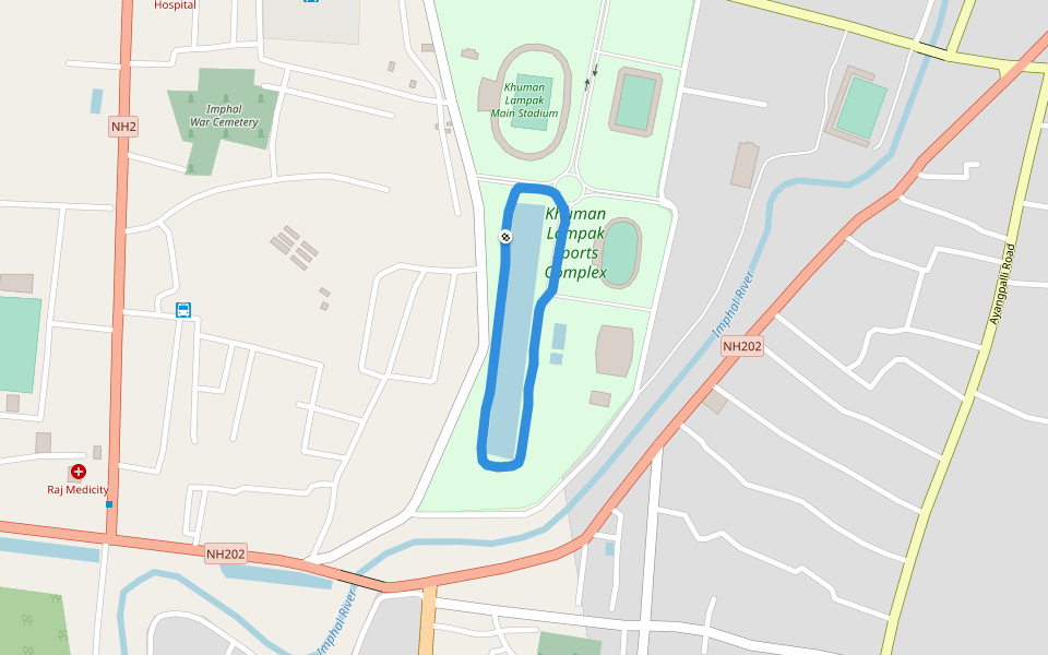 Khuman Lampak Sports Complex walking route map in Imphal