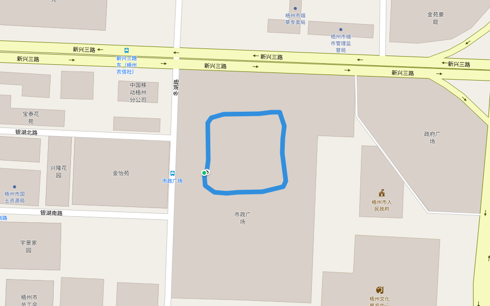 梧州市政府广场 walking route map in Wu Zhou Shi