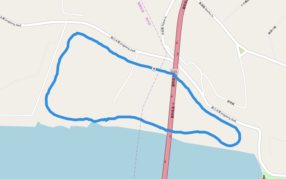 荆江大堤 walking route map in Jing Zhou Shi