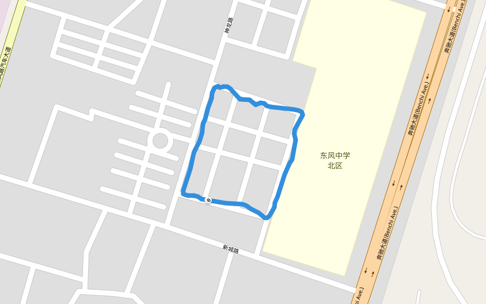东风中学北区 walking route map in Xiang Yang Shi