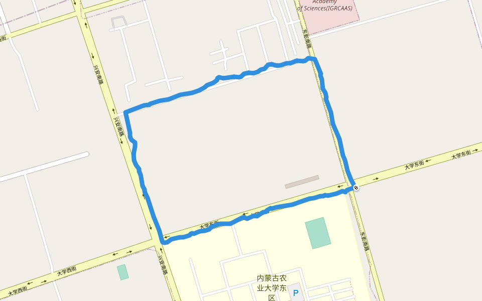内蒙古农业大学东区 walking route map in Hu He Hao Te Shi
