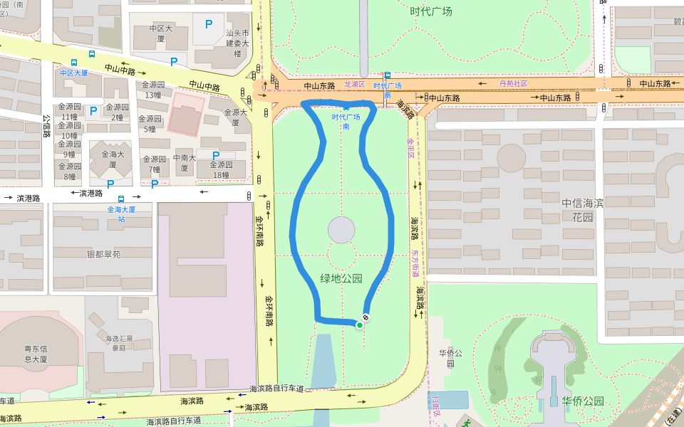 绿地公园 walking route map in Shan Tou Shi