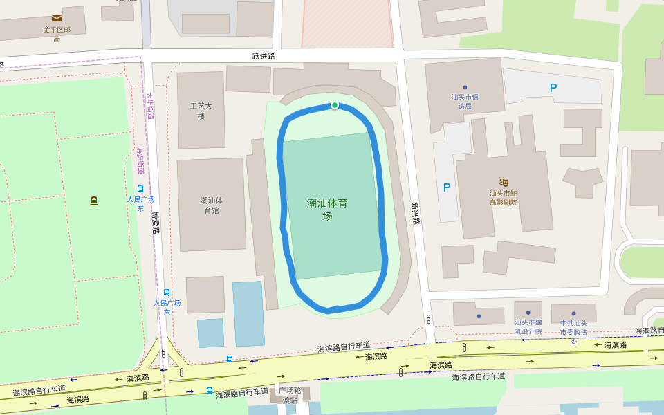 潮汕体育场 walking route map in Shan Tou Shi