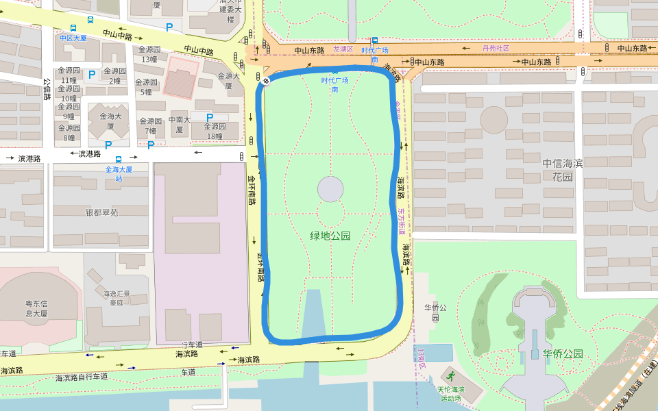 绿地公园 walking route map in Shan Tou Shi