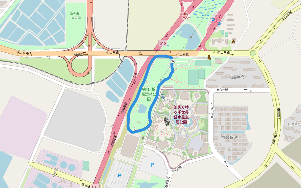 锦峰·柏嘉运动公园 walking route map in 汕头市