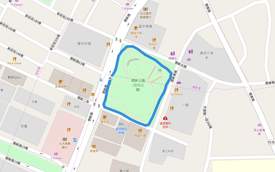 關新公園(日光公園) walking route map in Hsinchu