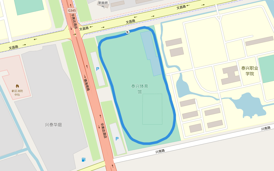 泰兴体育馆 walking route map in Tai Zhou Shi