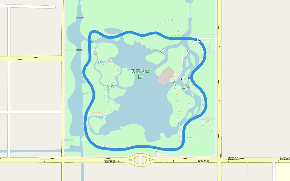 天德湖公园 walking route map in Tai Zhou Shi