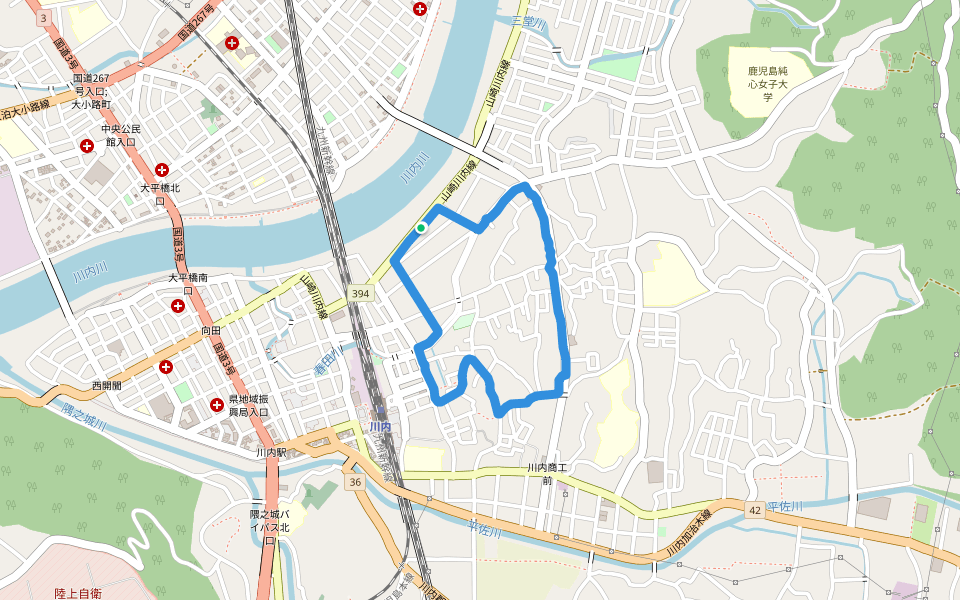川内川 walking route map in Satsumasendai