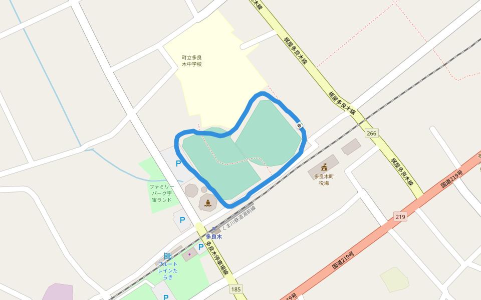 ファミリーパーク宇宙ランド walking route map in Taragi