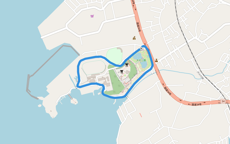 大村湾 walking route map in Ōmura