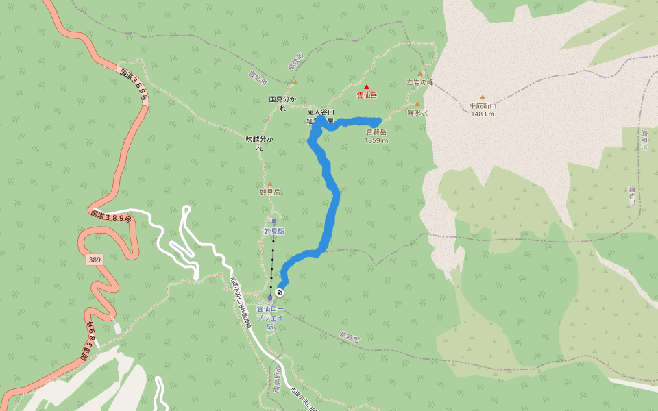 妙見岳 walking route map in Unzen