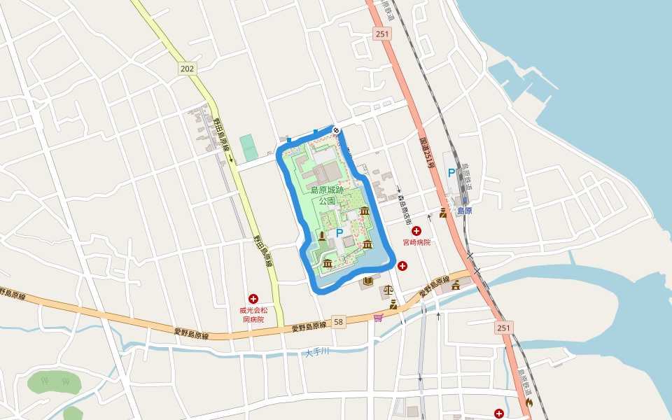 島原城跡公園 walking route map in Shimabara
