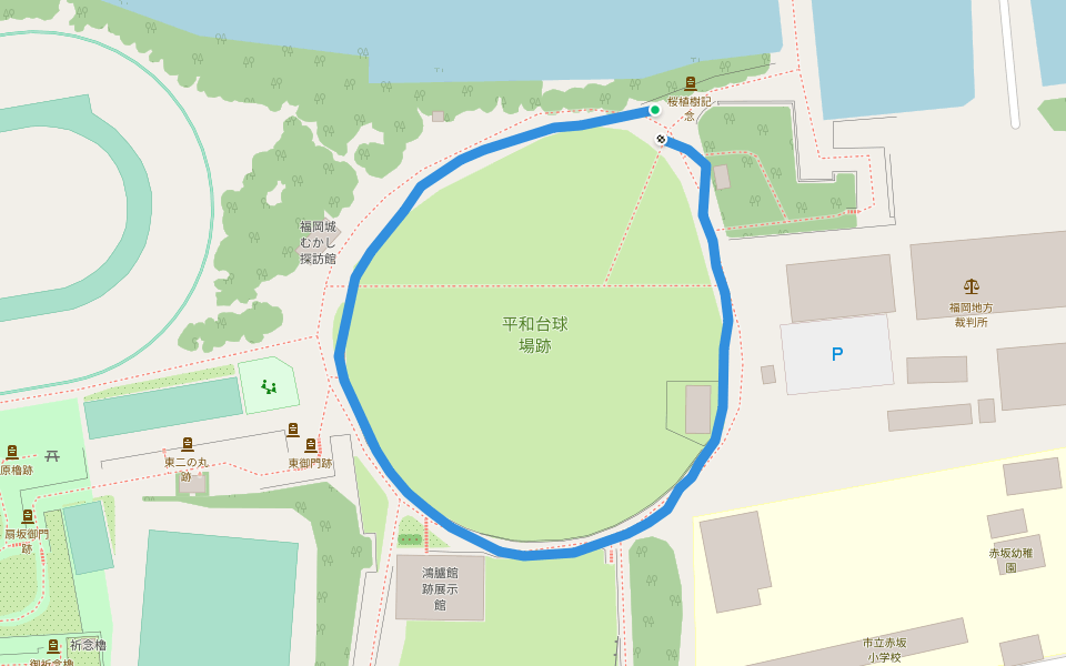 平和台球場跡 walking route map in Fukuoka