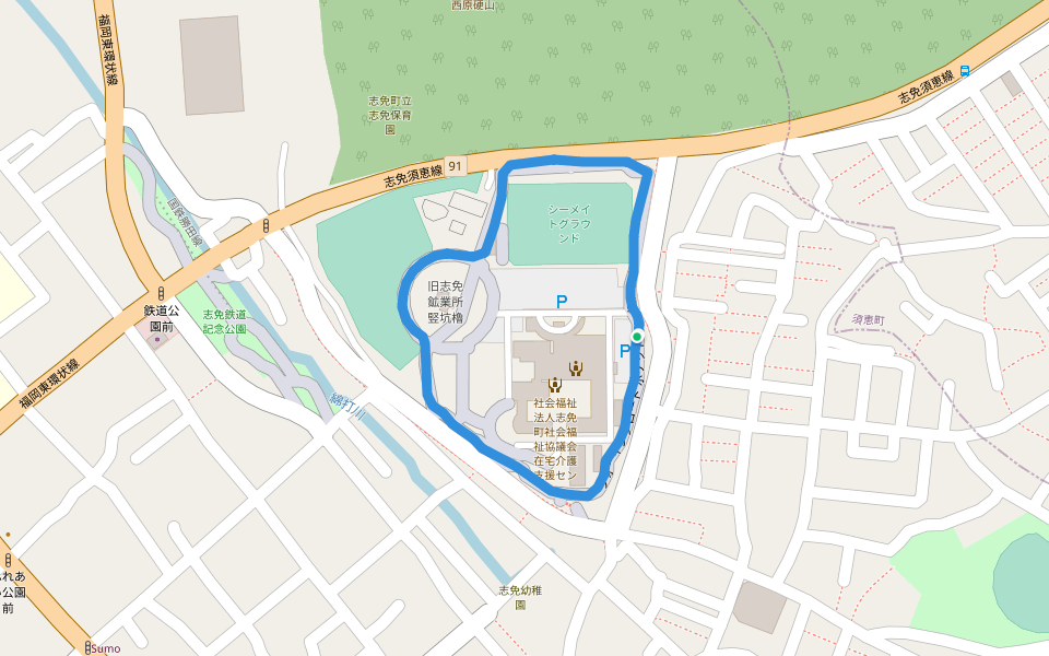シーメイトグラウンド walking route map in Shime