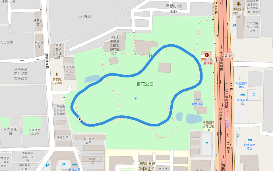 百花公园 walking route map in Ji Nan Shi