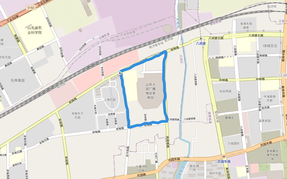 山东人民广播电台发射台 walking route map in 济南市