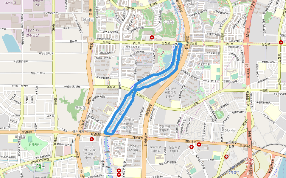 풍영정천 walking route map in Gwangju