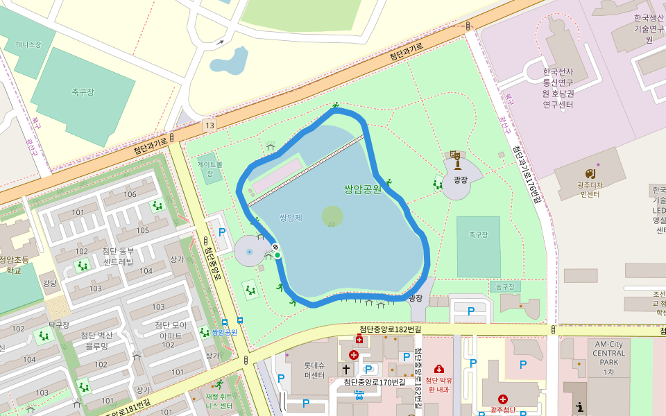 쌍암공원 walking route map in Gwangju