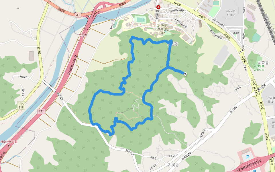 독산성 산림욕장 walking route map in Osan