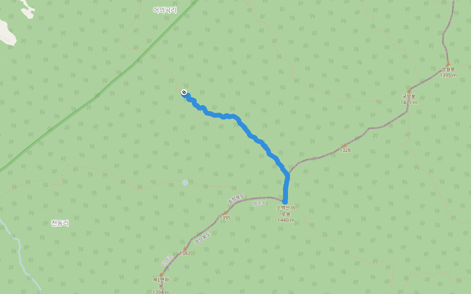 비로봉 0.6Km 00:10 walking route map in Danyang-gun