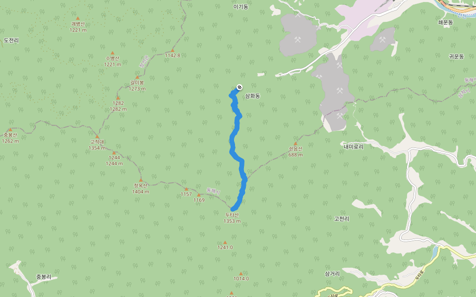 산성갈림길-쌍폭포(0.5Km) walking route map in Donghae-si