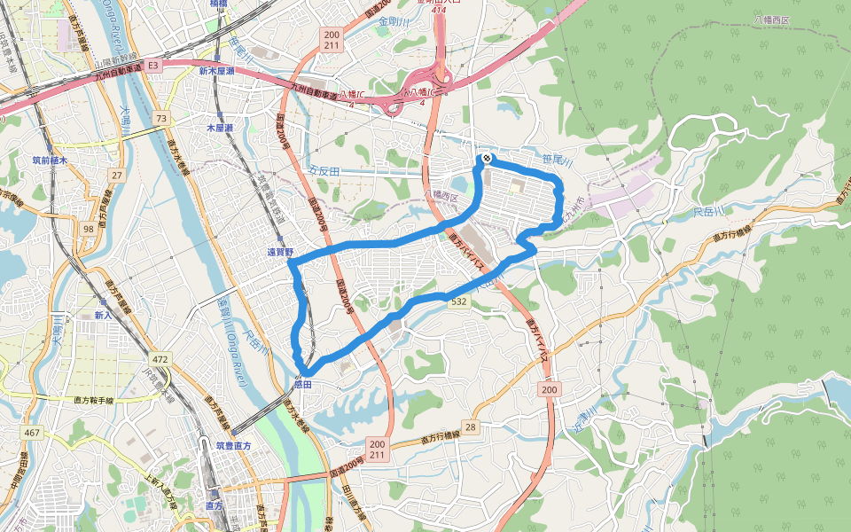 笹尾川 - 尺岳川 walking route map in Kitakyushu