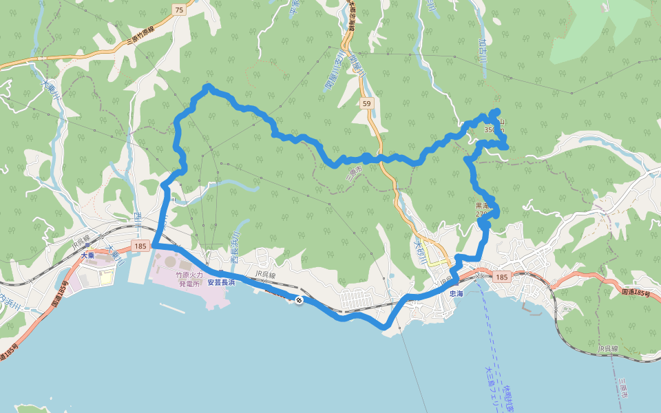白滝山 walking route map in Takehara