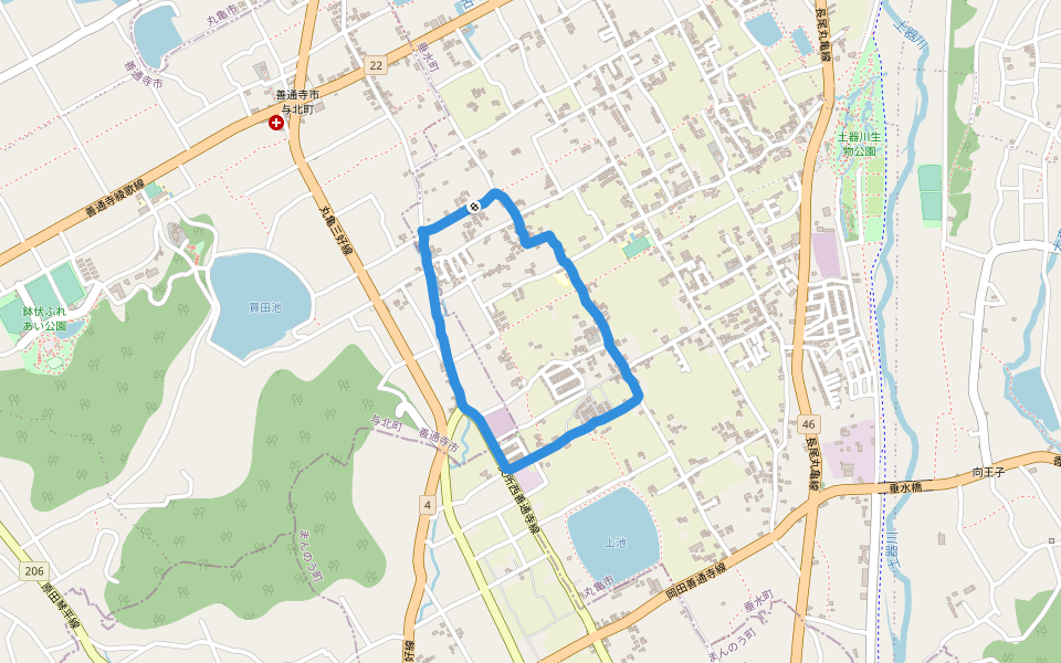 体育館 walking route map in Marugame