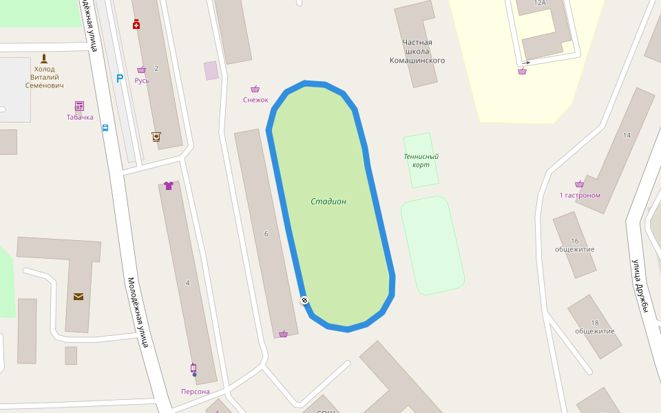 Стадион walking route map in Slavyanka