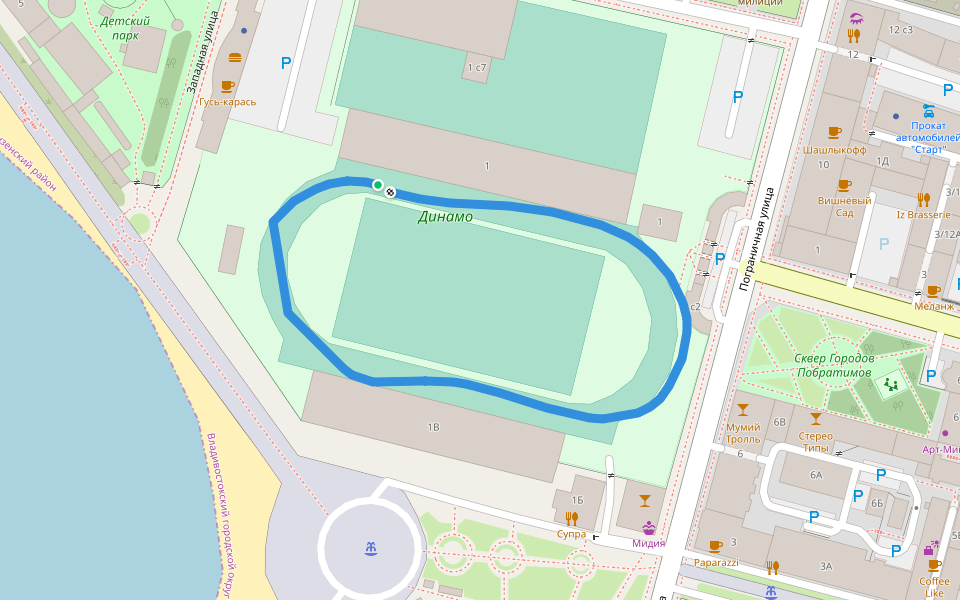 Динамо walking route map in Vladivostok