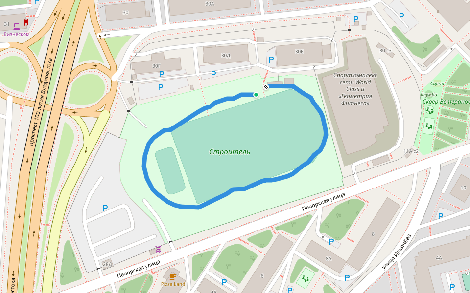 Строитель walking route map in Vladivostok