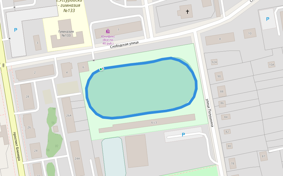 Муниципальное бюджетное общеобразовательное учреждение г.Уссурийска - гимназия №133 walking route map in Ussuriysk