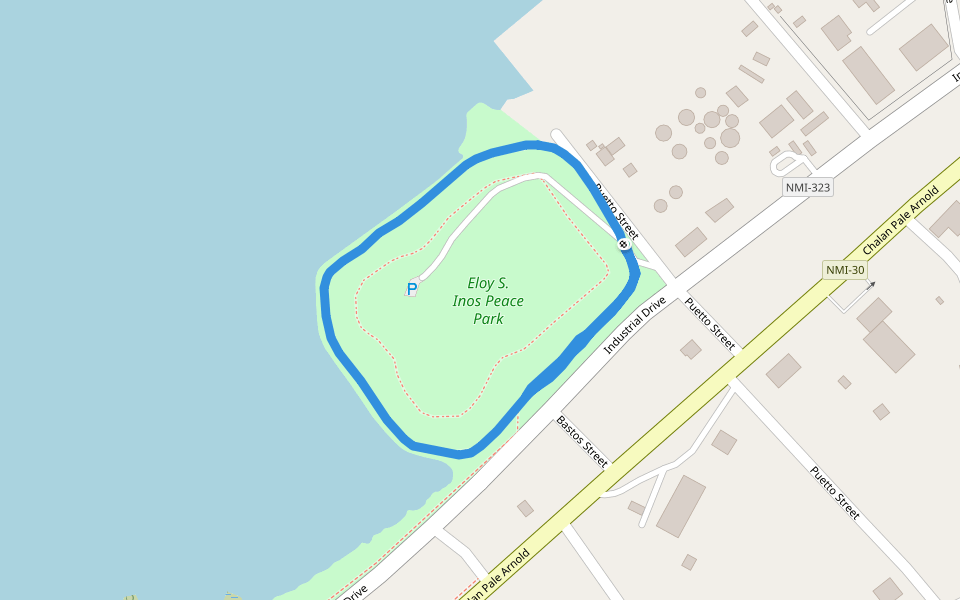 American Memorial Park walking route map in Puerto Rico