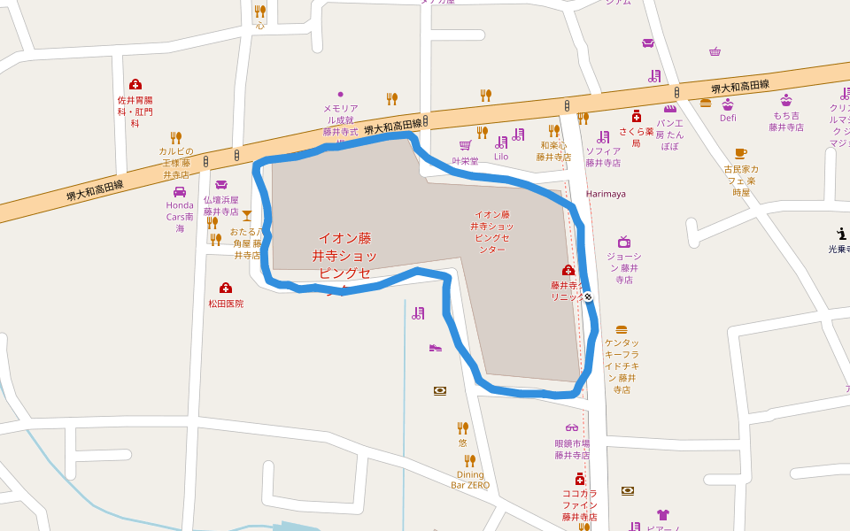 Harimaya walking route map in Fujiidera