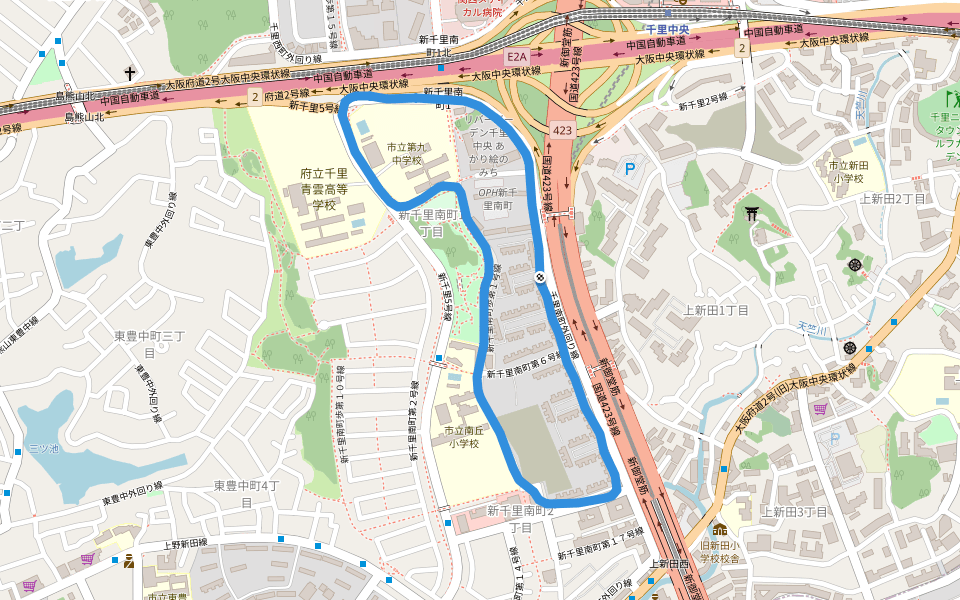 千里南町公園 walking route map in Toyonaka