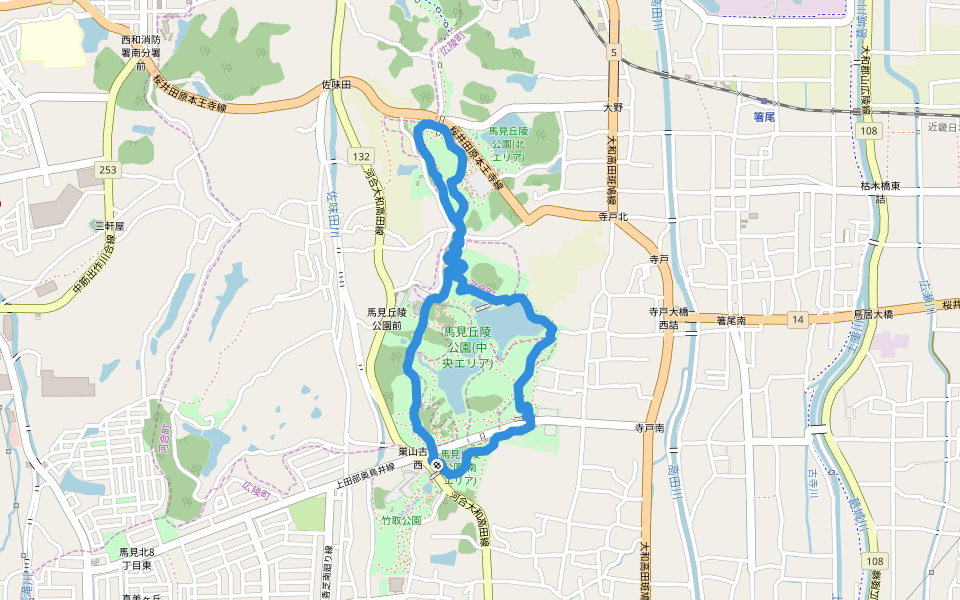 馬見丘陵公園(中央エリア) walking route map in Koryo