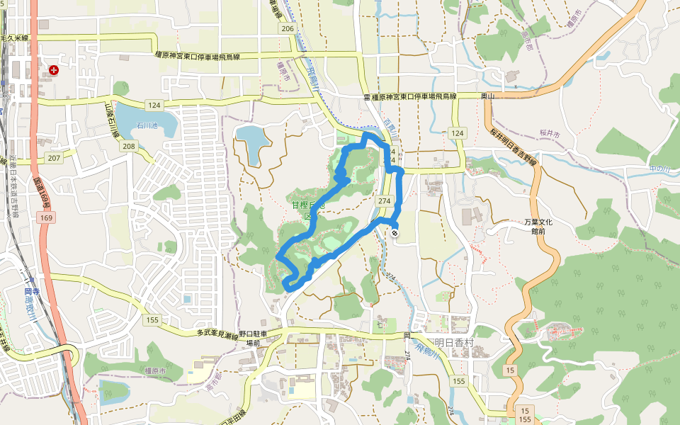 飛鳥寺形石燈篭 walking route map in Asuka