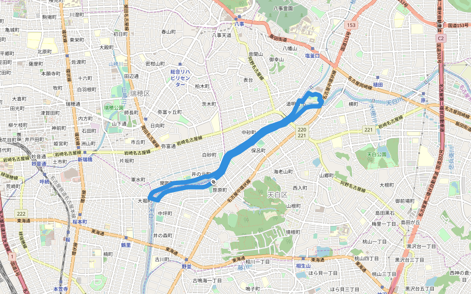 天爆川散步跑步路線 天白區 名古屋市 日本 Pacer