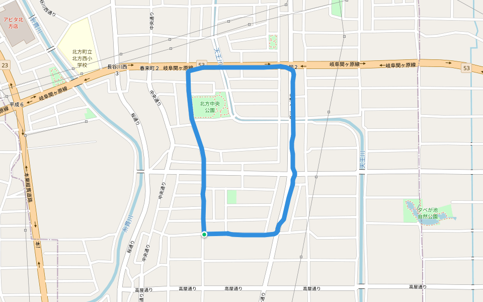 北方中央公園 walking route map in Kitagata