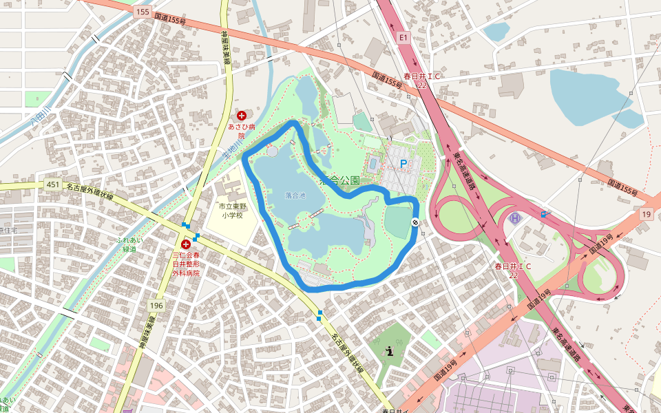 落合公園 walking route map in Kasugai