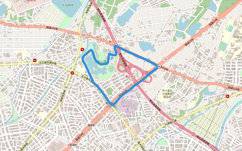 落合公園 walking route map in Kasugai