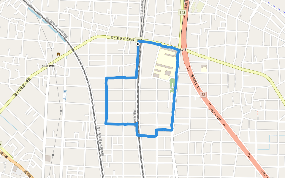 市立北方中学校 walking route map in Ichinomiya