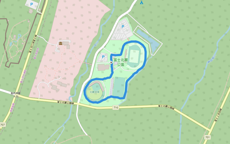 富士北麓公園 walking route map in Fujiyoshida