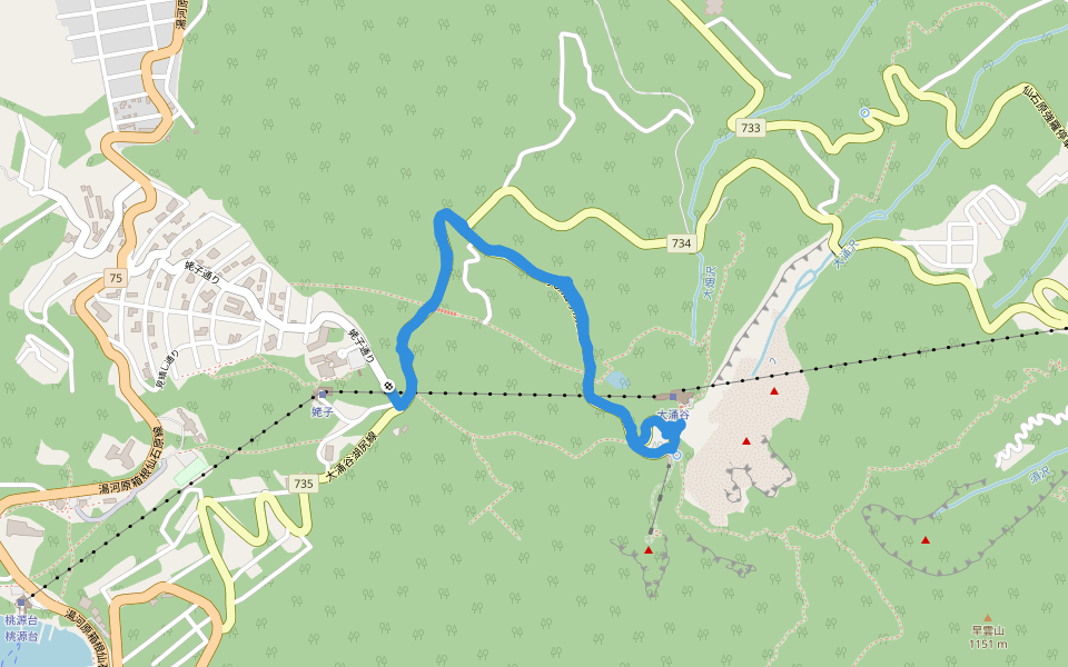 Owakudani - 大涌谷 walking route map in Hakone