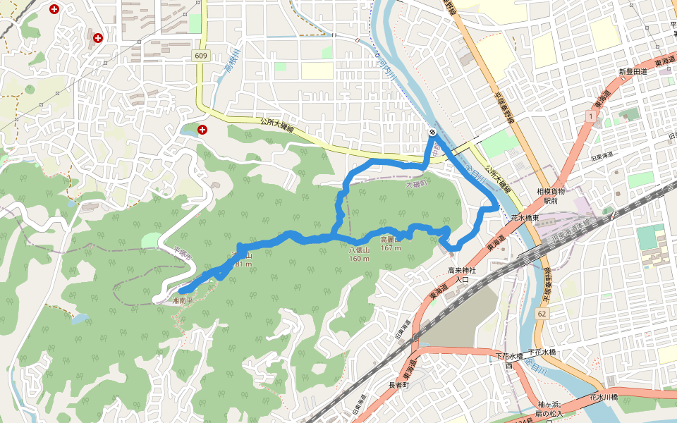 八俵山 walking route map in Hiratsuka