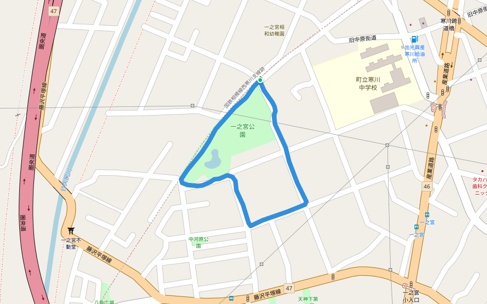 一之宮公園 walking route map in Samukawa